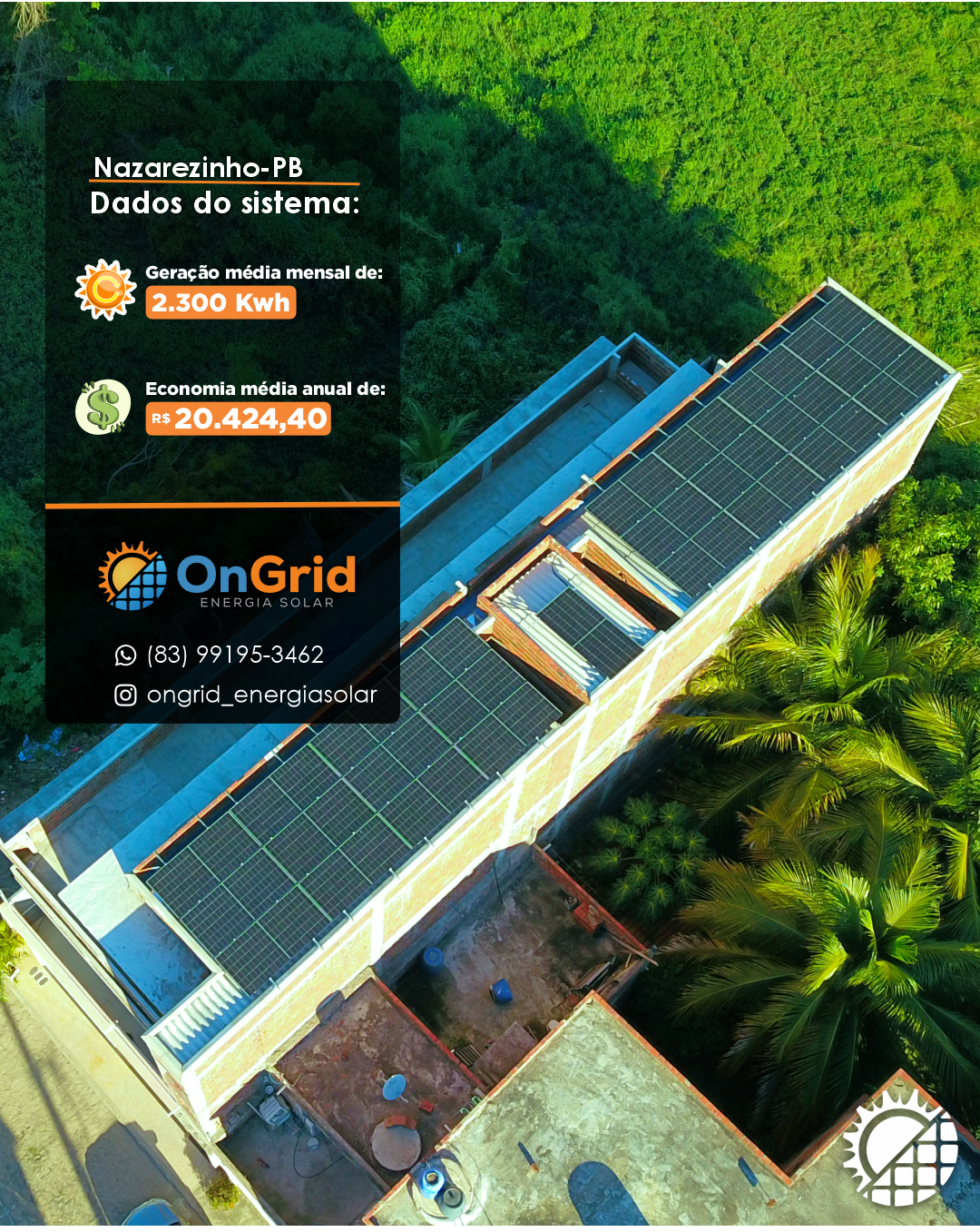 Sistema de 2.300 kWh/mês — Nazarezinho-PB